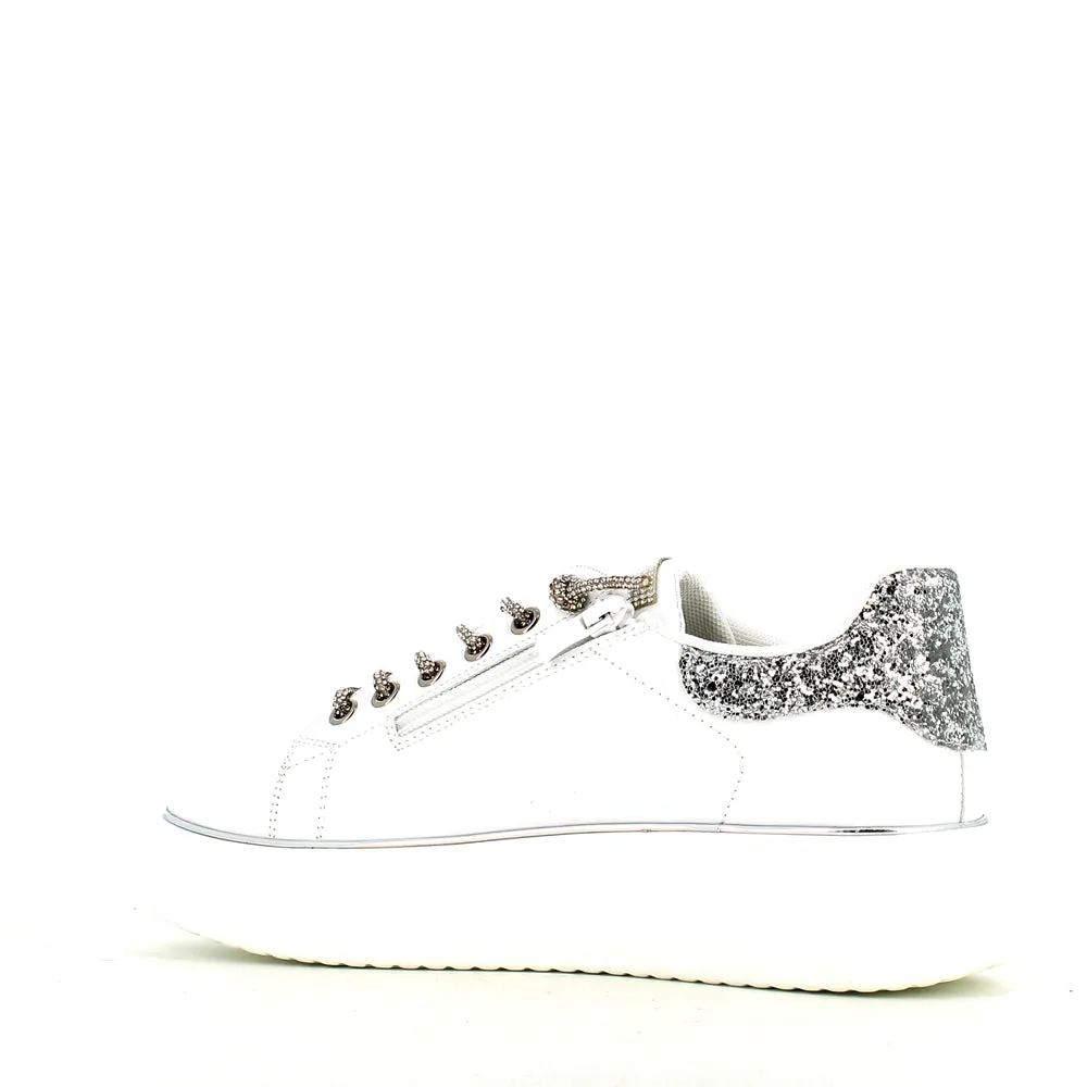 Cinders Edit Dia Lace Trainer White Silver