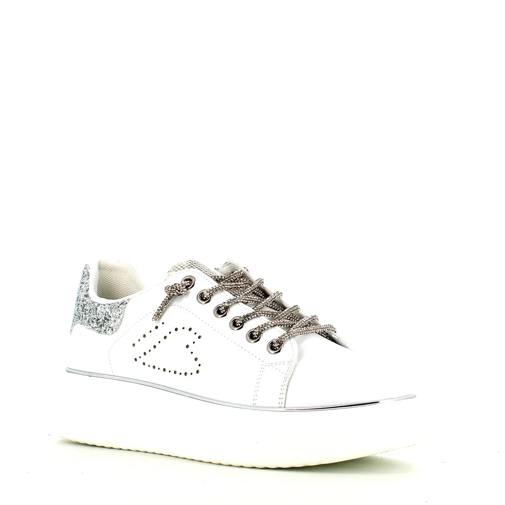 Cinders Edit Dia Lace Trainer White Silver