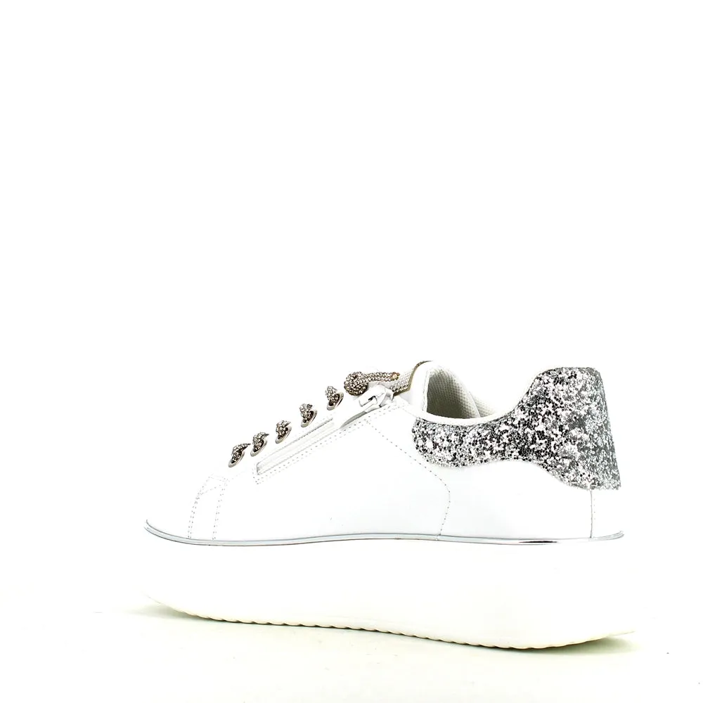 Cinders Edit Dia Lace Trainer White Silver