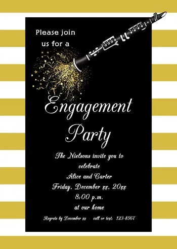 CLARINET AND BOLD STRIPE BORDER CUSTOM INVITATION