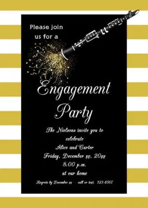 CLARINET AND BOLD STRIPE BORDER CUSTOM INVITATION