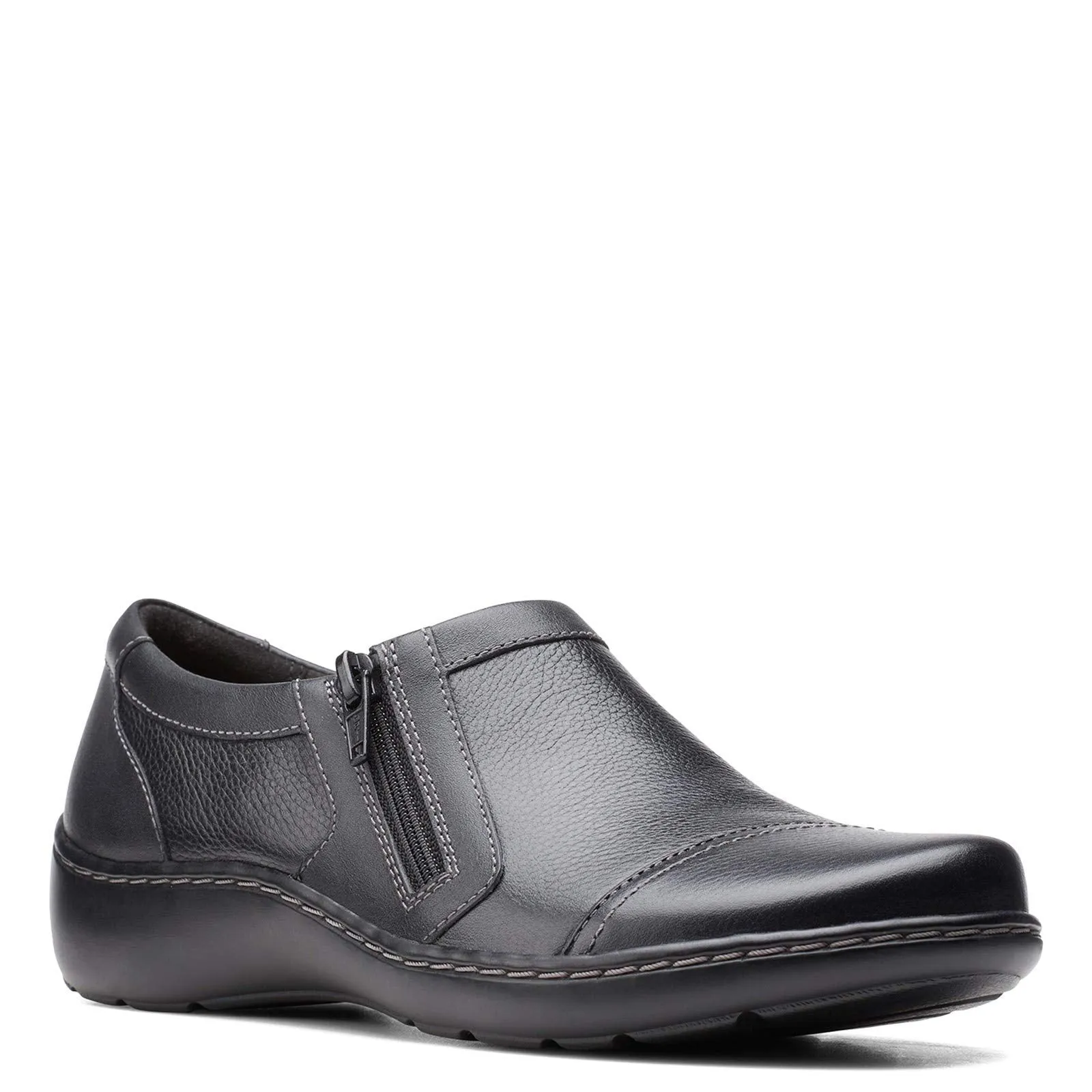 Clarks womens Cora Giny Loafer Flat, Black Tumbled/Smooth Leather, 10 US