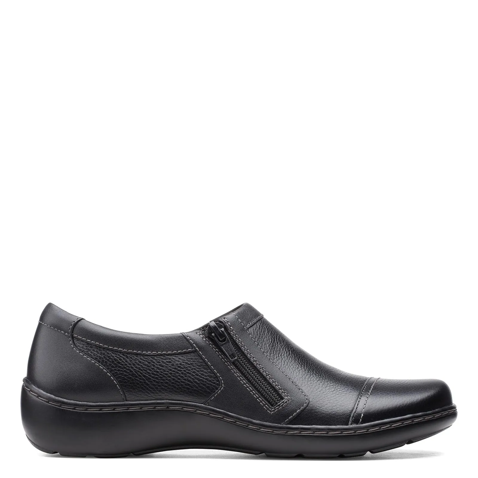 Clarks womens Cora Giny Loafer Flat, Black Tumbled/Smooth Leather, 7 US