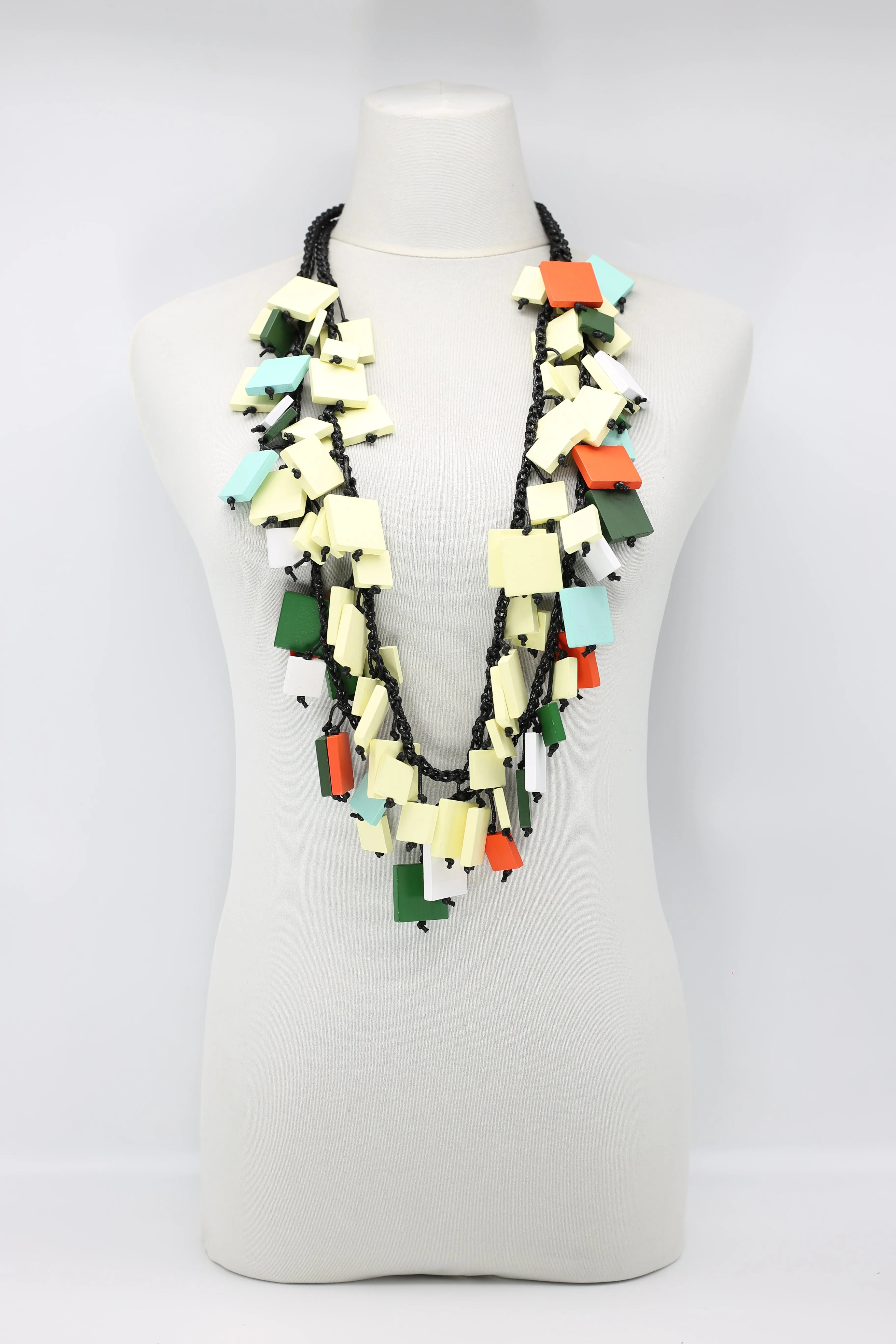Crocheted wood Squares  Necklace -Duo