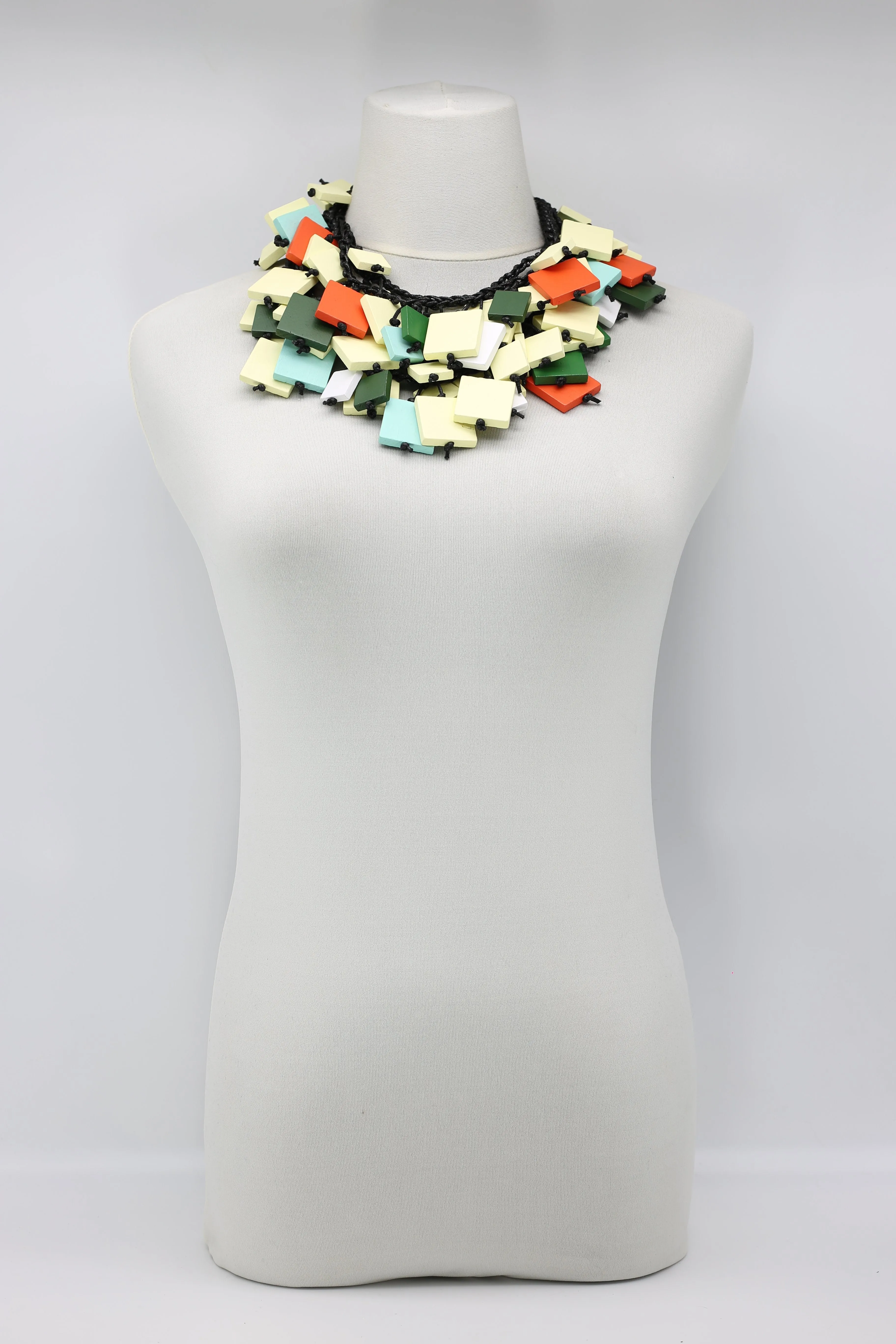 Crocheted wood Squares  Necklace -Duo