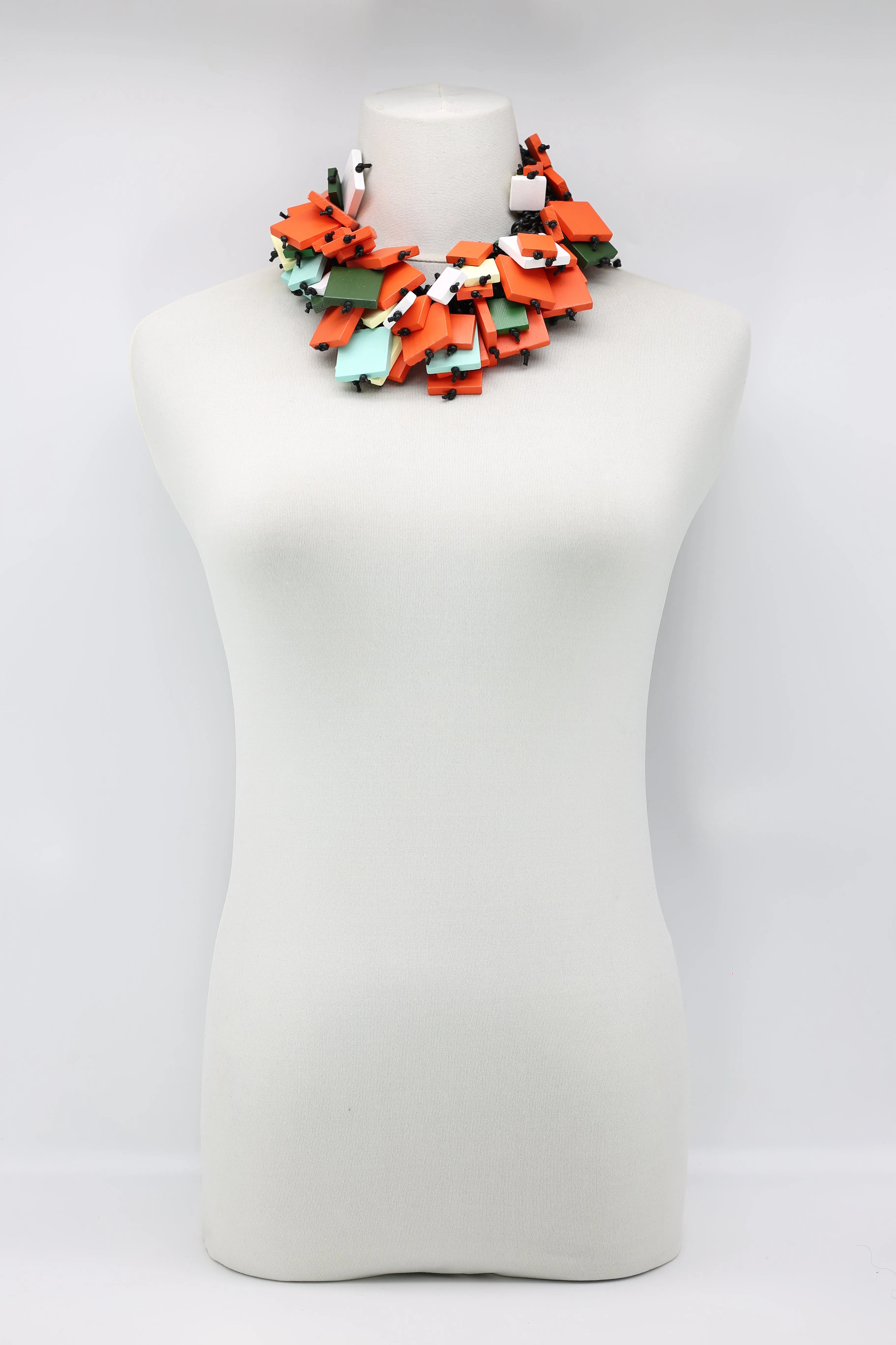 Crocheted wood Squares  Necklace -Duo