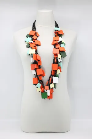Crocheted wood Squares  Necklace -Duo