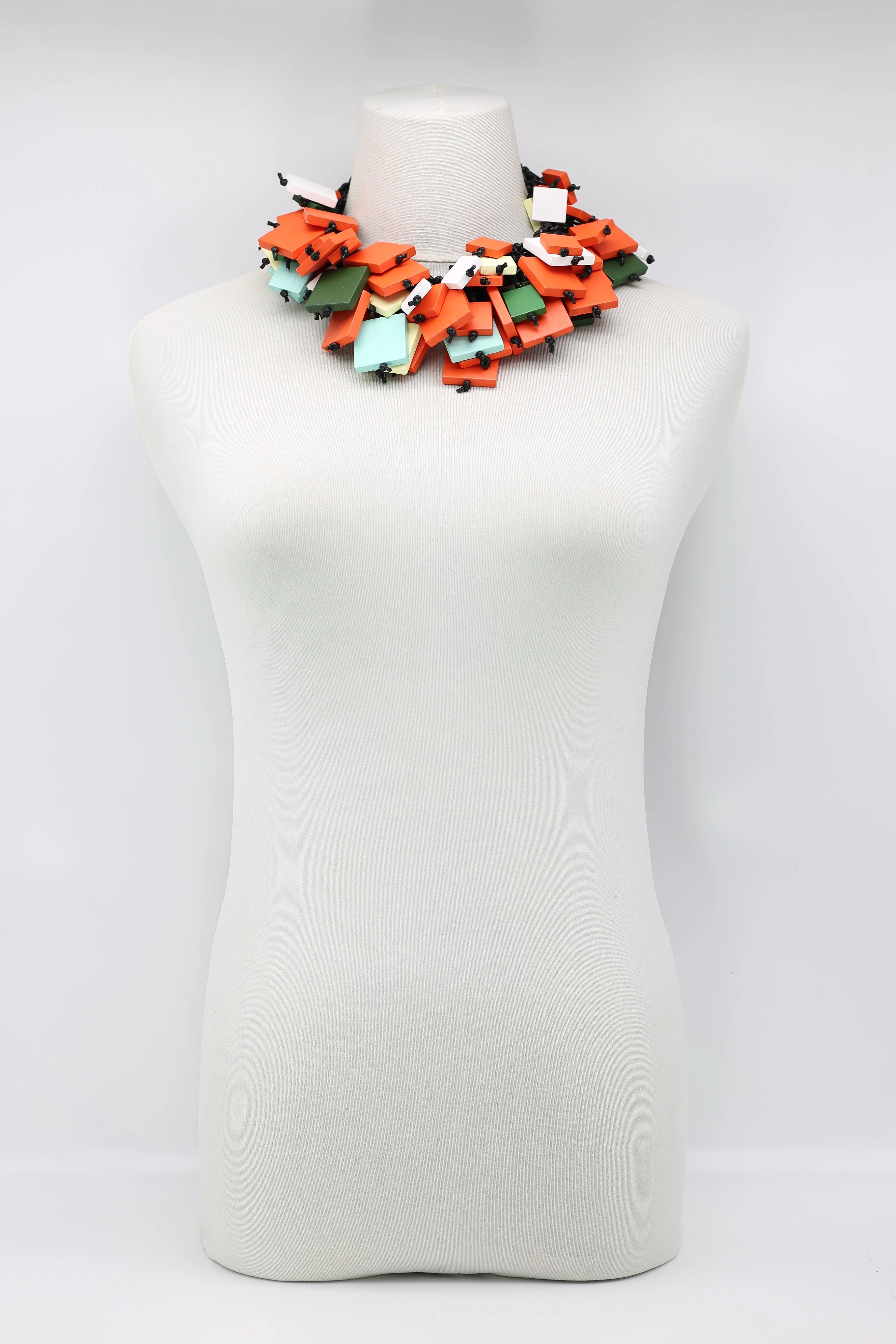 Crocheted wood Squares  Necklace -Duo