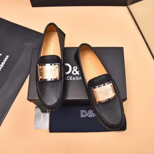 DOLCE & GABBANA || Black Leather Loafer With Metal Logo