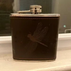 Dragonfly Etched Leather Flask