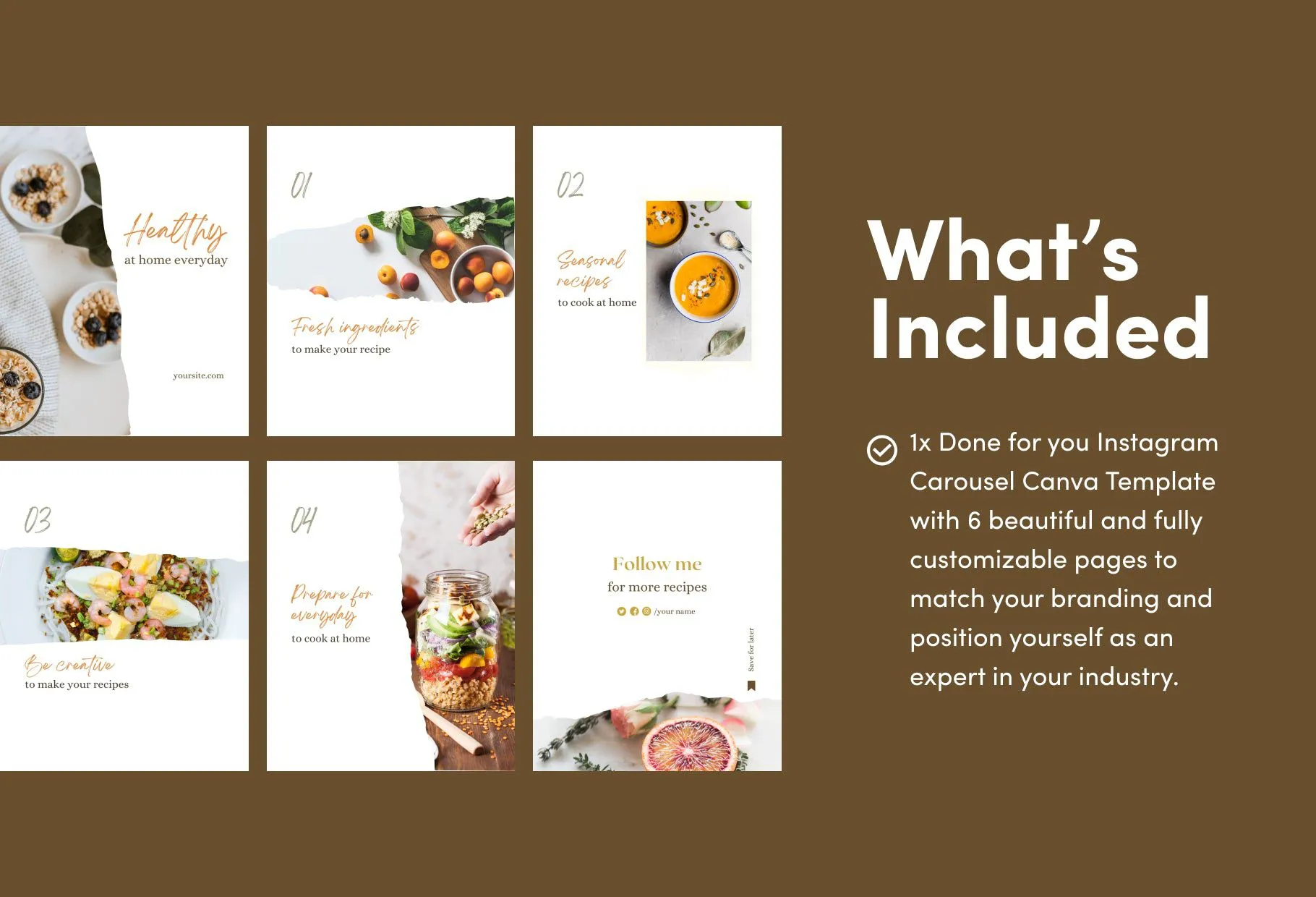 Elizabeth Food and Nutrition 6-Page Carousel Canva Template