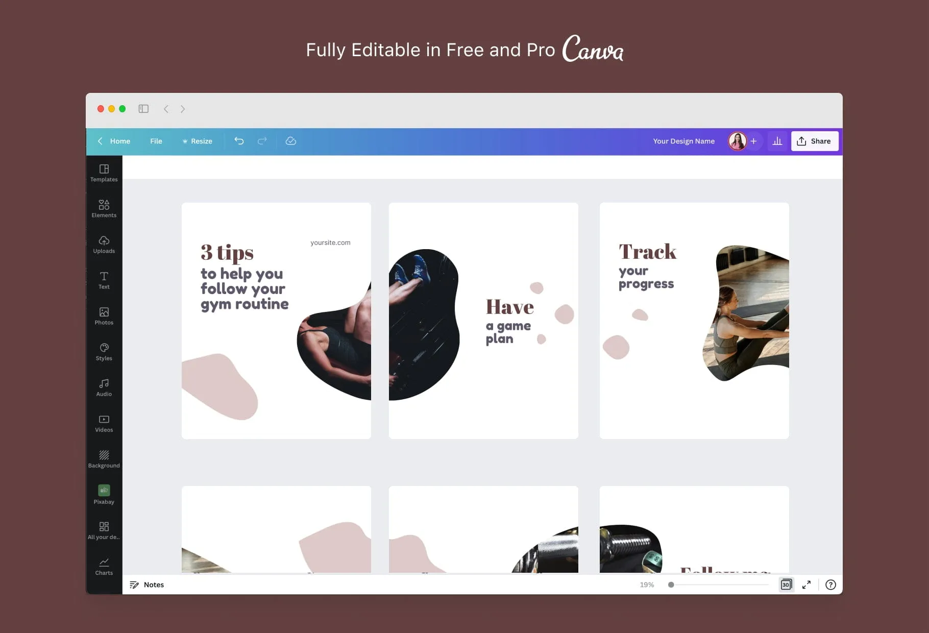 Evelyn Fitness 6-Page Carousel Canva Template
