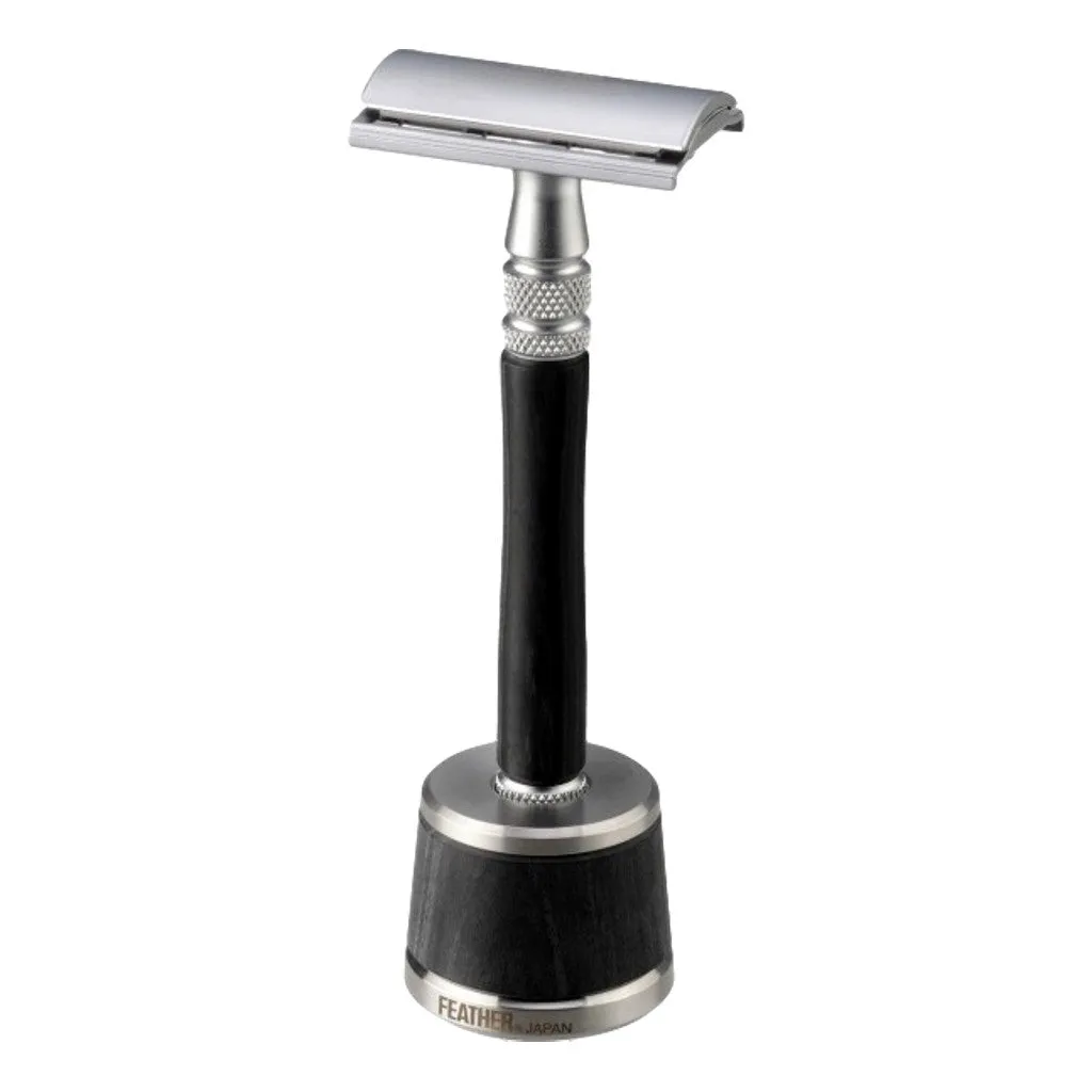 Feather Wood Handle Stainless Double Edge Razor & Stand WS-D2S