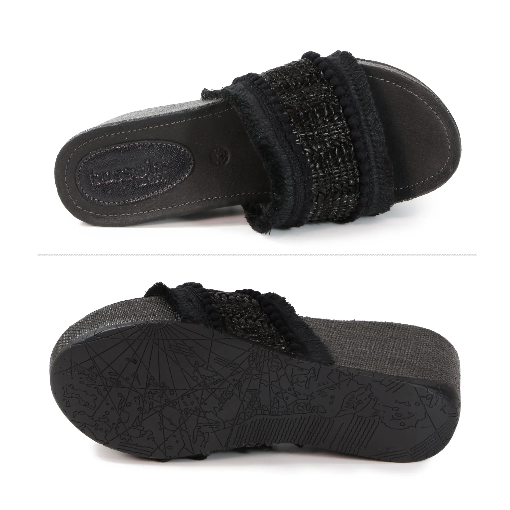 Formentera Embroidery Wedge Slide Sandals (Nero)