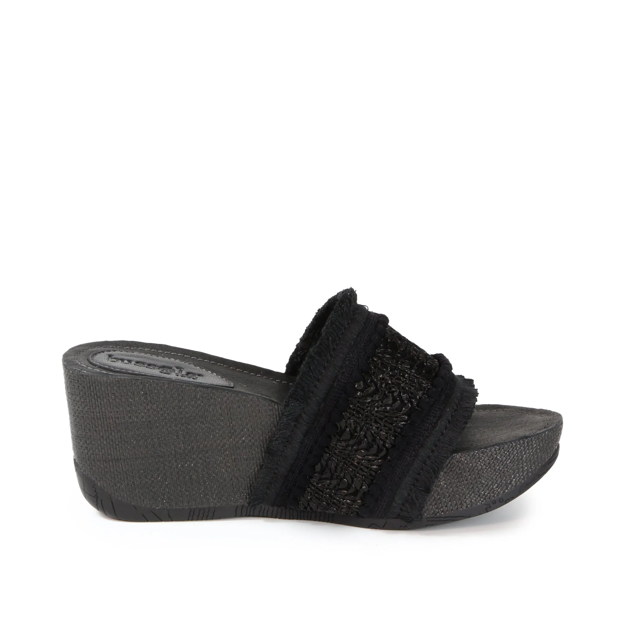 Formentera Embroidery Wedge Slide Sandals (Nero)