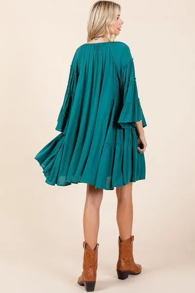 Frill Tie Neck Bell Sleeve Mini Dress