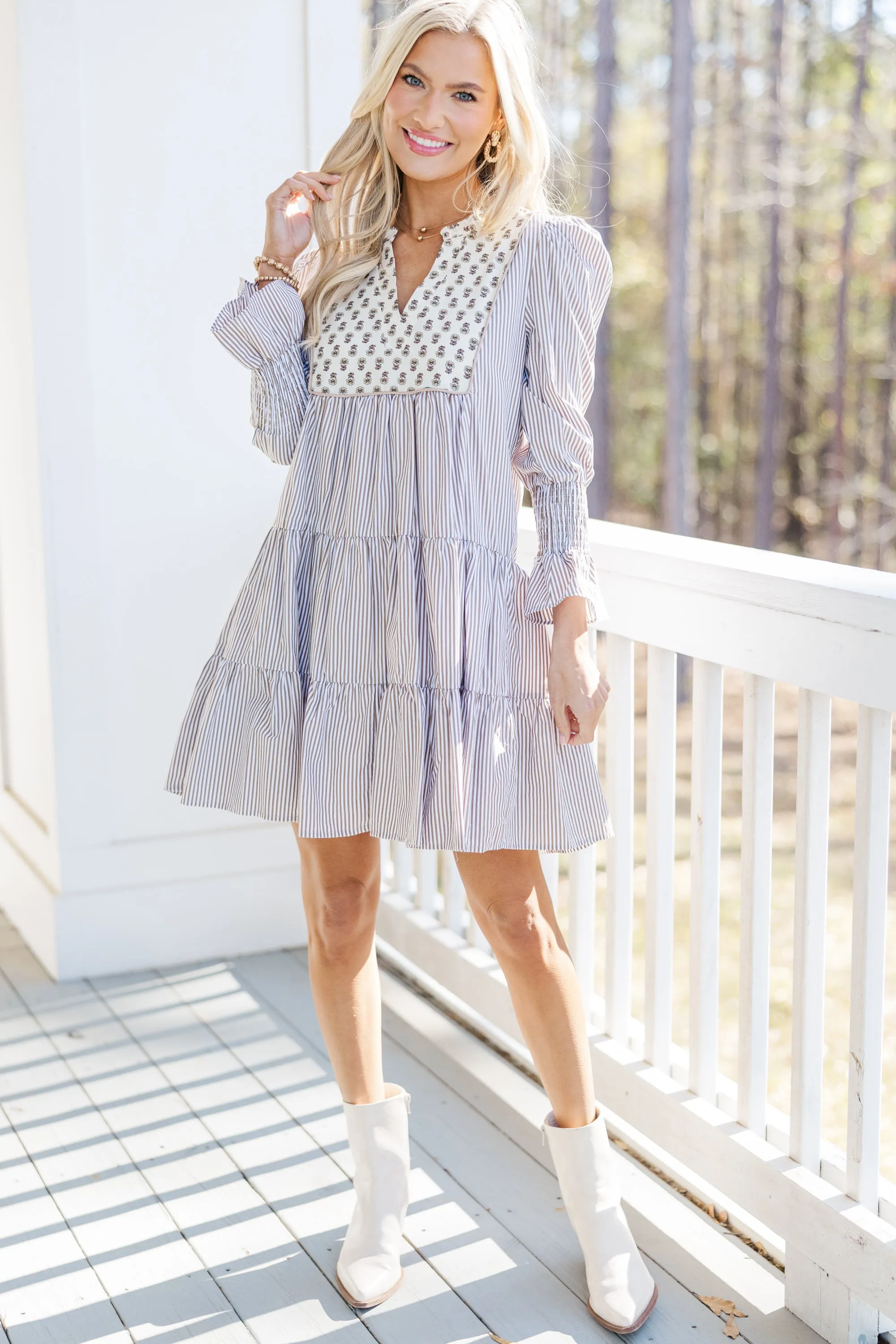 Give It Your All Brown Mixed Print Dress