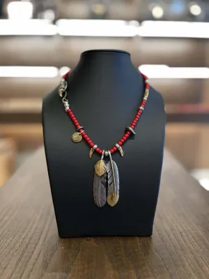 Goros Double Feathers Setup With Antique Red Beads