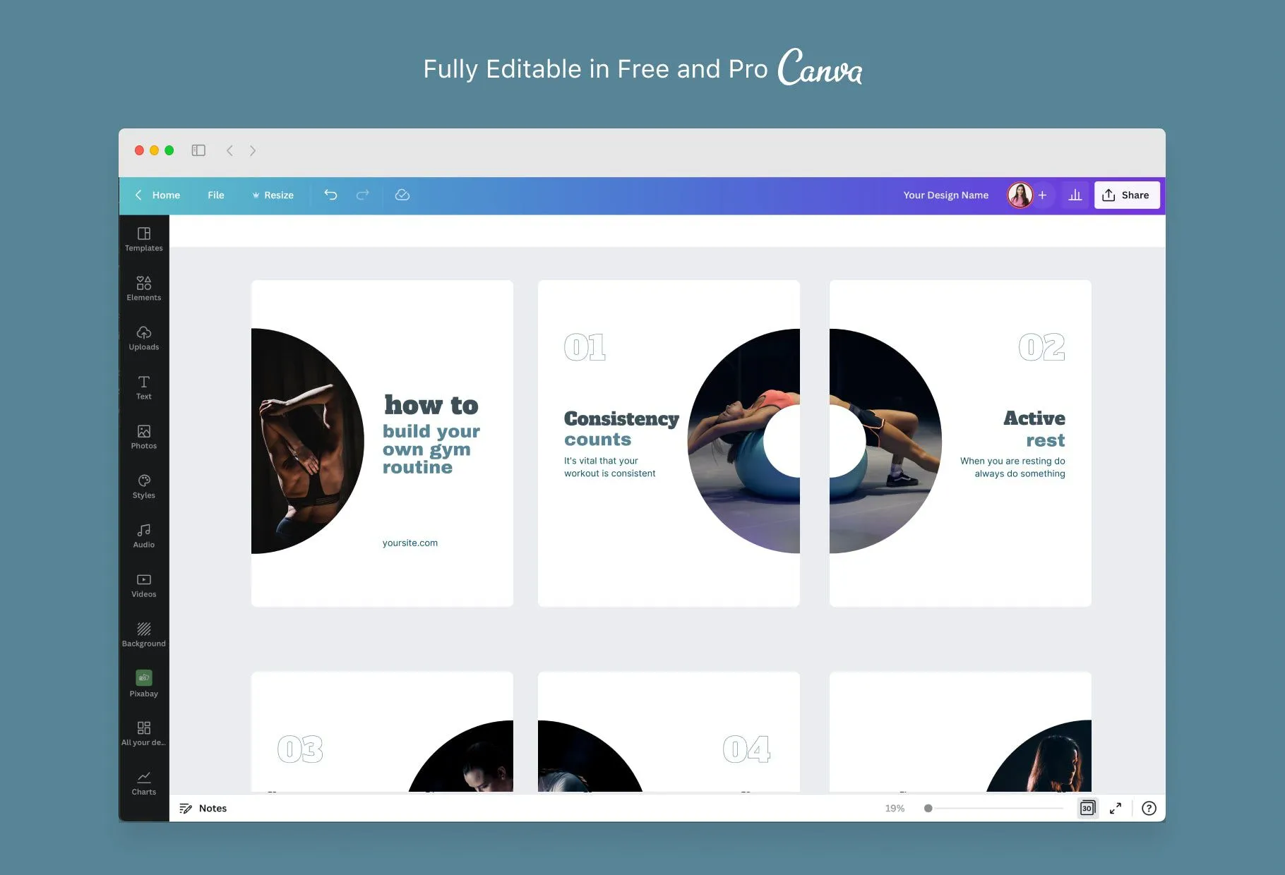 Harper Fitness 6-Page Carousel Canva Template