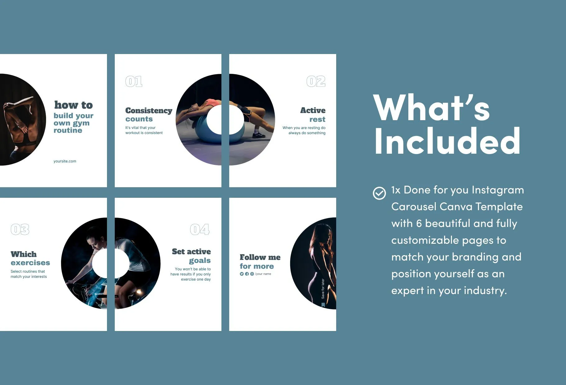 Harper Fitness 6-Page Carousel Canva Template