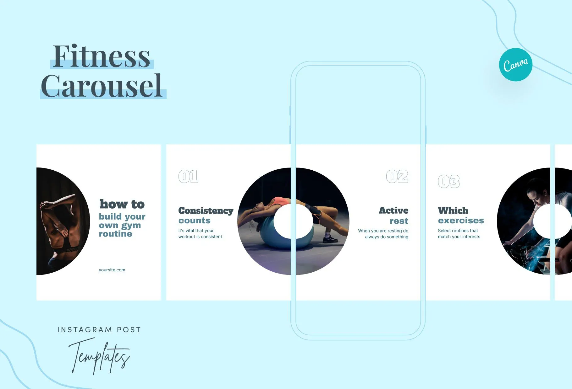 Harper Fitness 6-Page Carousel Canva Template