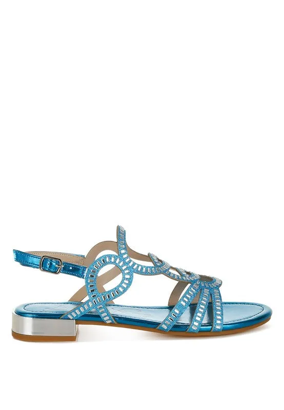 Jisters Cut Out Detail Rhinestone Flat Sandals