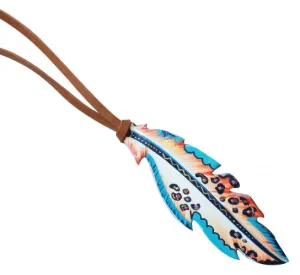 Leopard painted feather.Saddle Charm