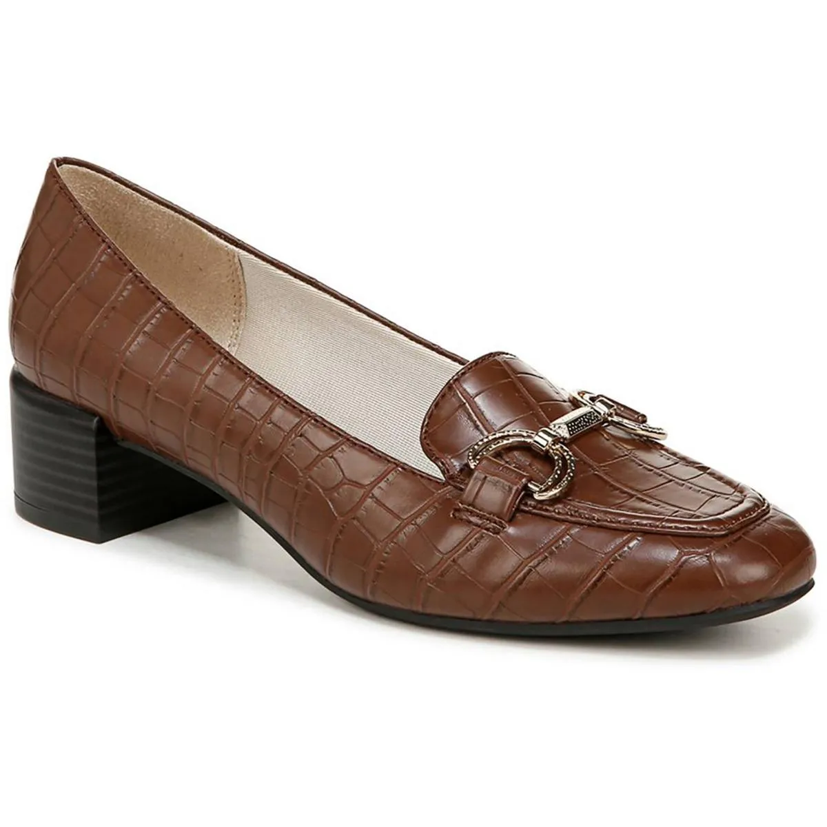 LifeStride Womens BLISS Cushioned Footbed Faux Leather Loafer Heels