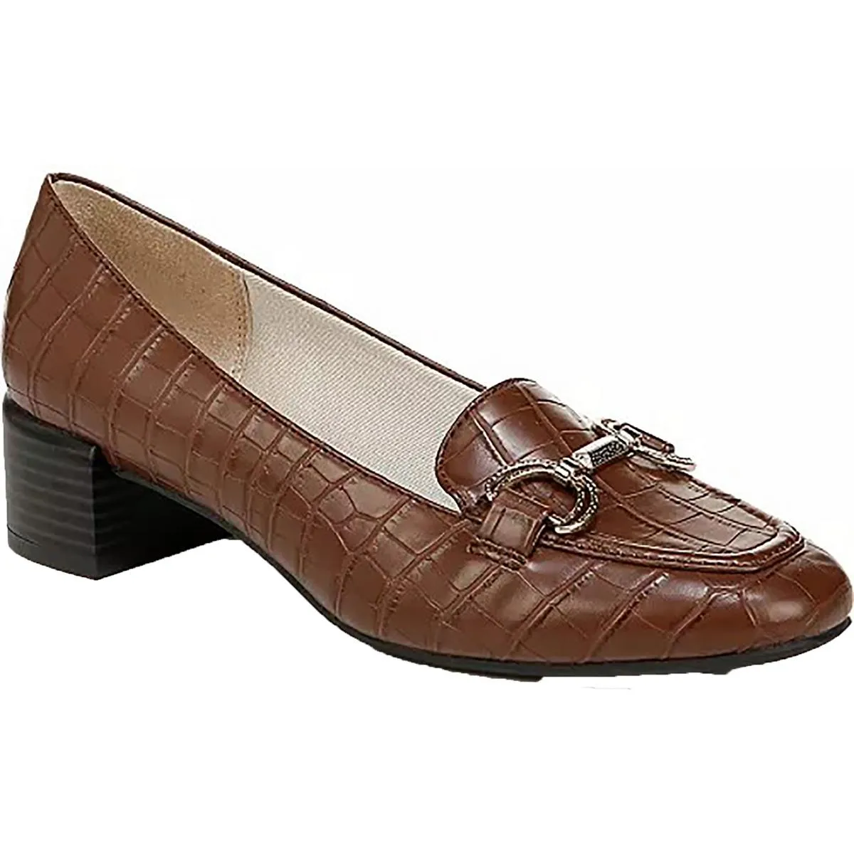 LifeStride Womens BLISS Cushioned Footbed Faux Leather Loafer Heels