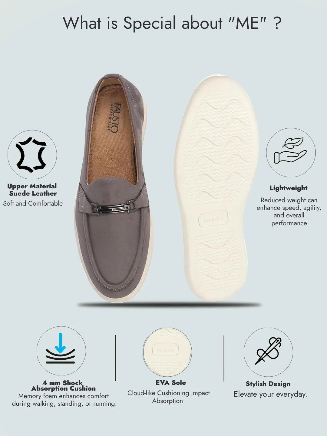 Men Grey Suede Classic Ultra Light Comfort Horsebit Buckle Slip On Casual Loafer Shoes|Memory Cushion Insole|EVA Slip On Shoe