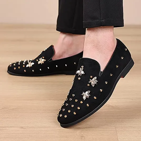 Men's Spiked Suede Smoking Loafers Rivet