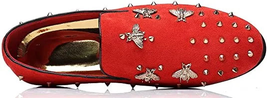 Men's Spiked Suede Smoking Loafers Rivet