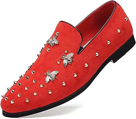 Men's Spiked Suede Smoking Loafers Rivet
