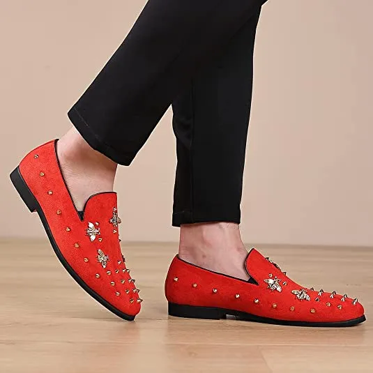 Men's Spiked Suede Smoking Loafers Rivet