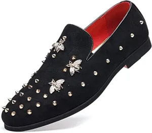 Men's Spiked Suede Smoking Loafers Rivet