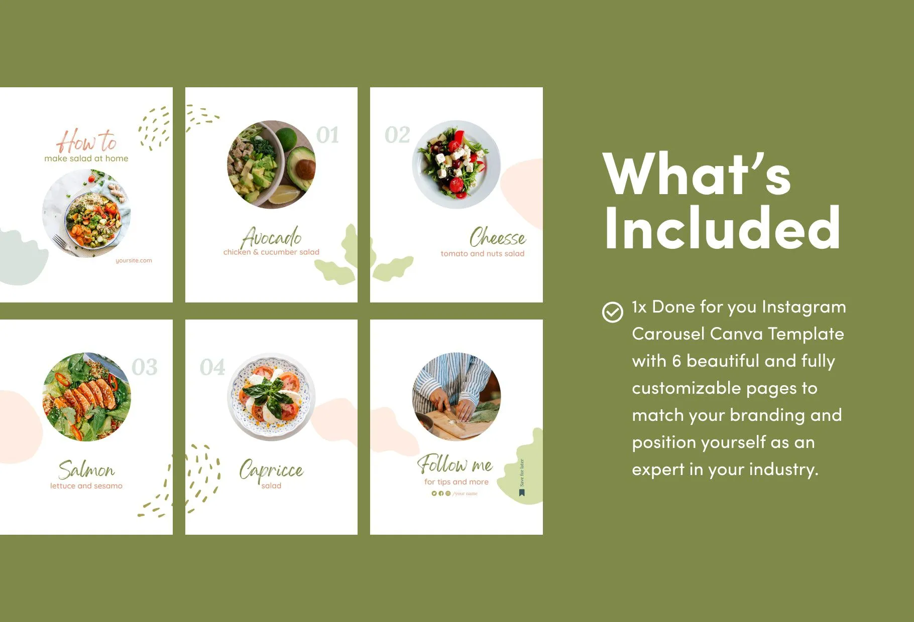 Mila Food and Nutrition 6-Page Carousel Canva Template