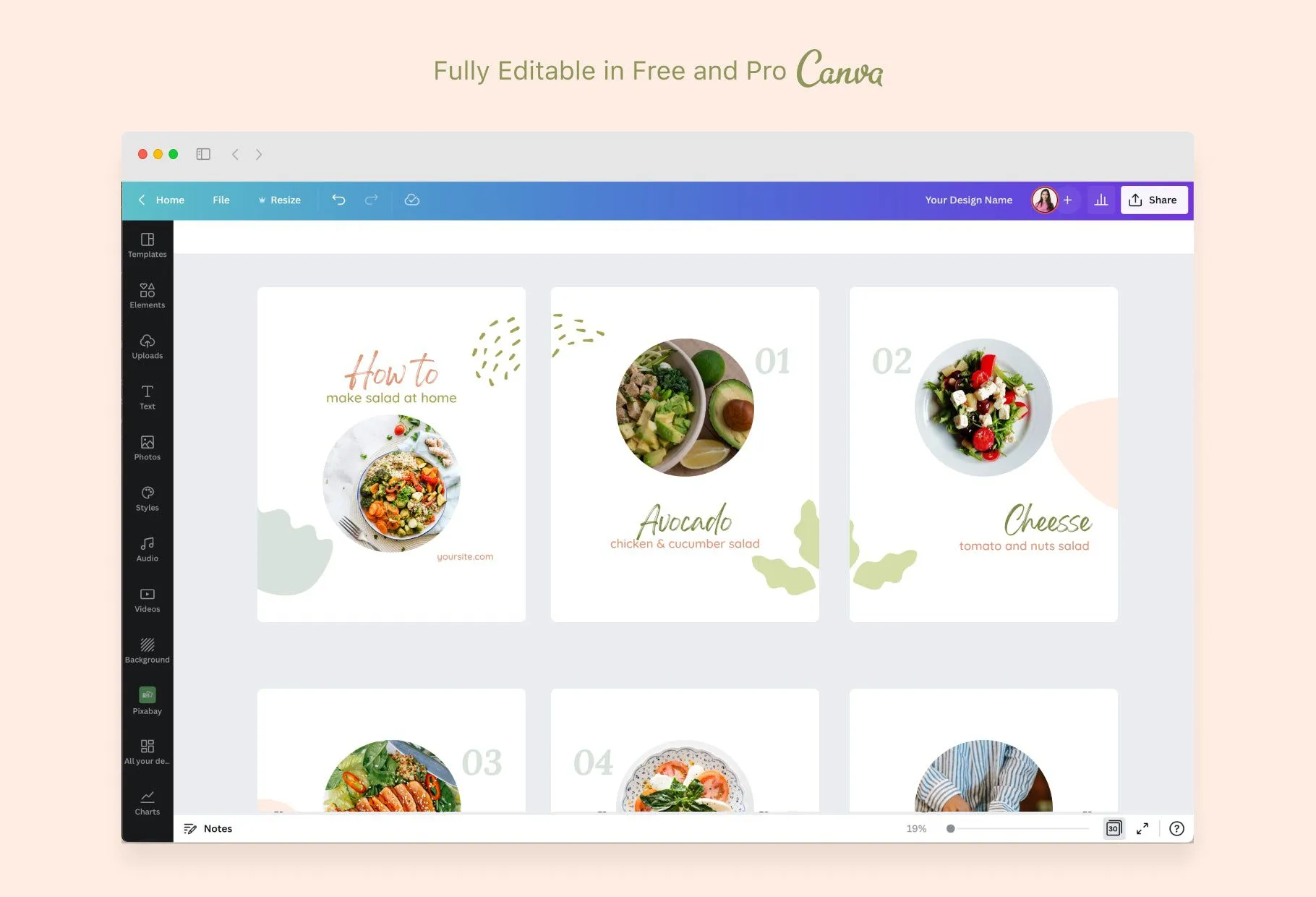 Mila Food and Nutrition 6-Page Carousel Canva Template