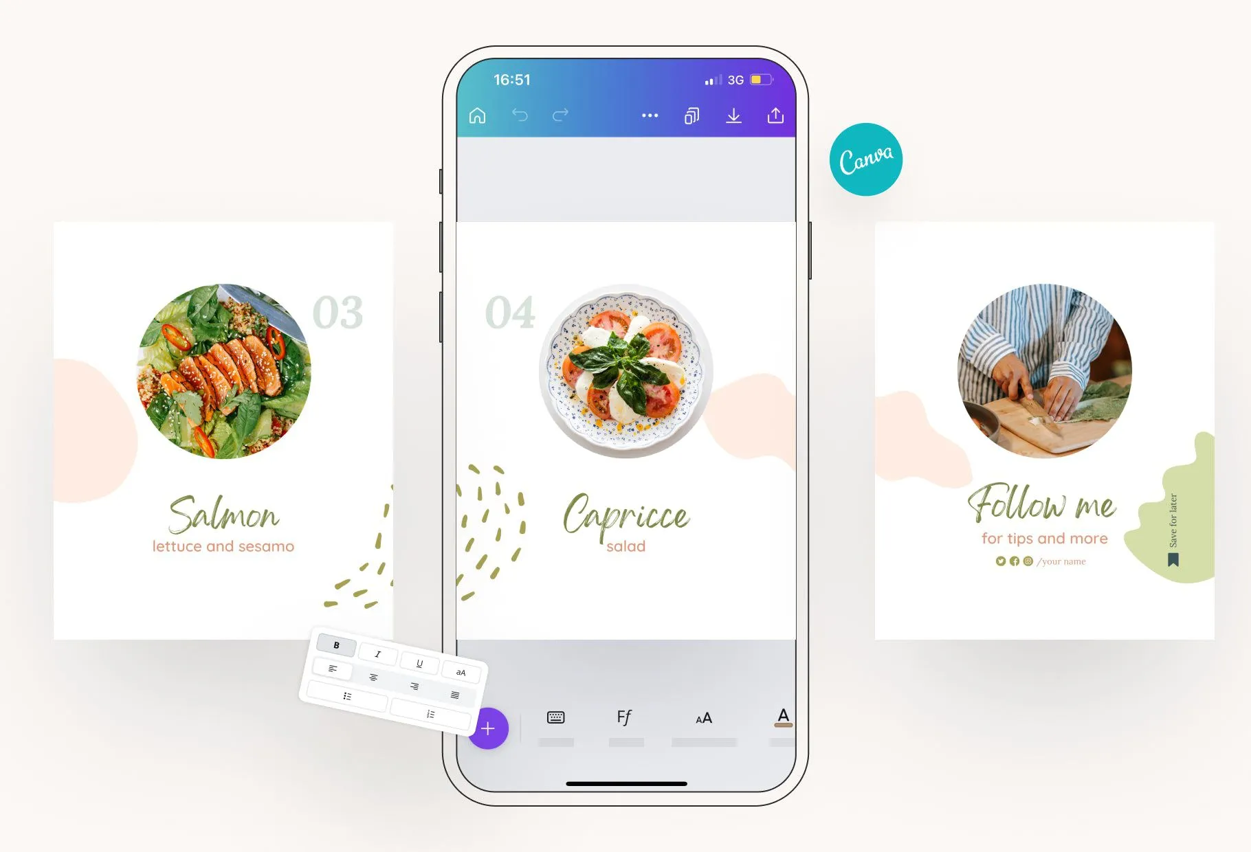 Mila Food and Nutrition 6-Page Carousel Canva Template