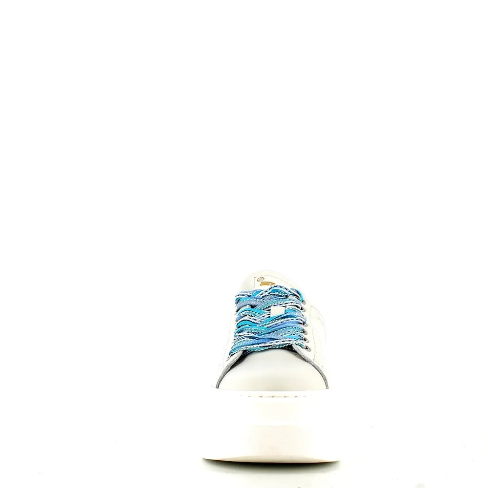 Méliné Leather Trainer White/Grey/Blue