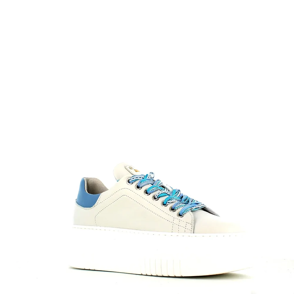 Méliné Leather Trainer White/Grey/Blue