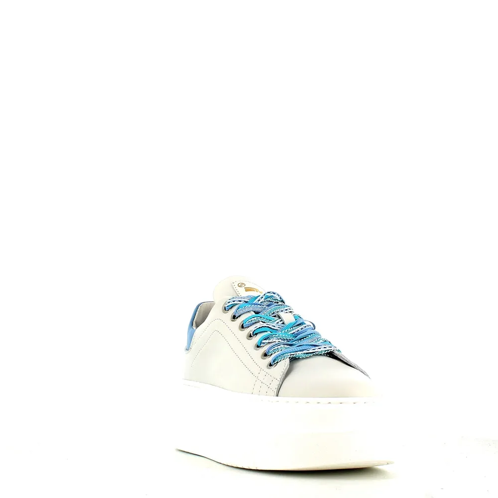 Méliné Leather Trainer White/Grey/Blue