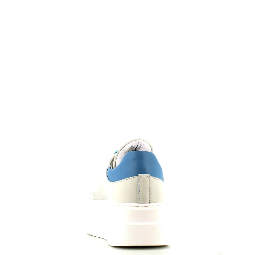 Méliné Leather Trainer White/Grey/Blue