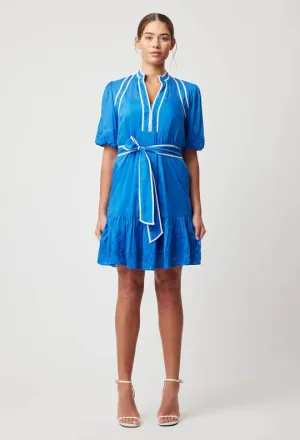 ONCE WAS Lucia Embroidered Cotton Silk Dress - Azure