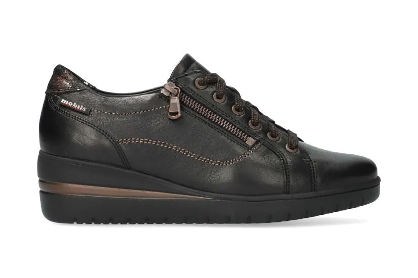 'Patsy' women's ergonomic wide fit (H) lace-zip sneaker - Black