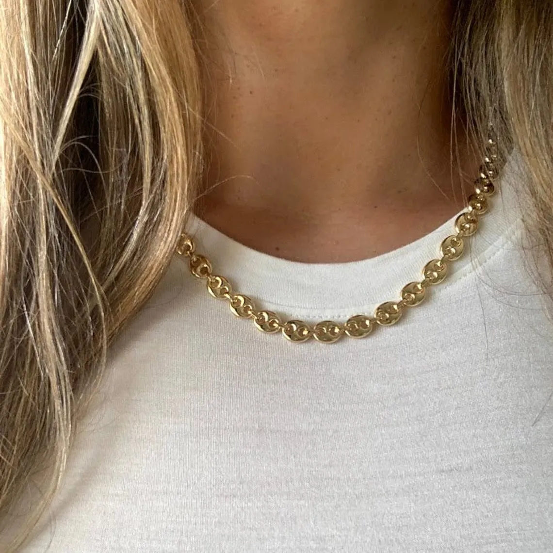 Puffed Mariner Silver Chain Bold Link Necklace