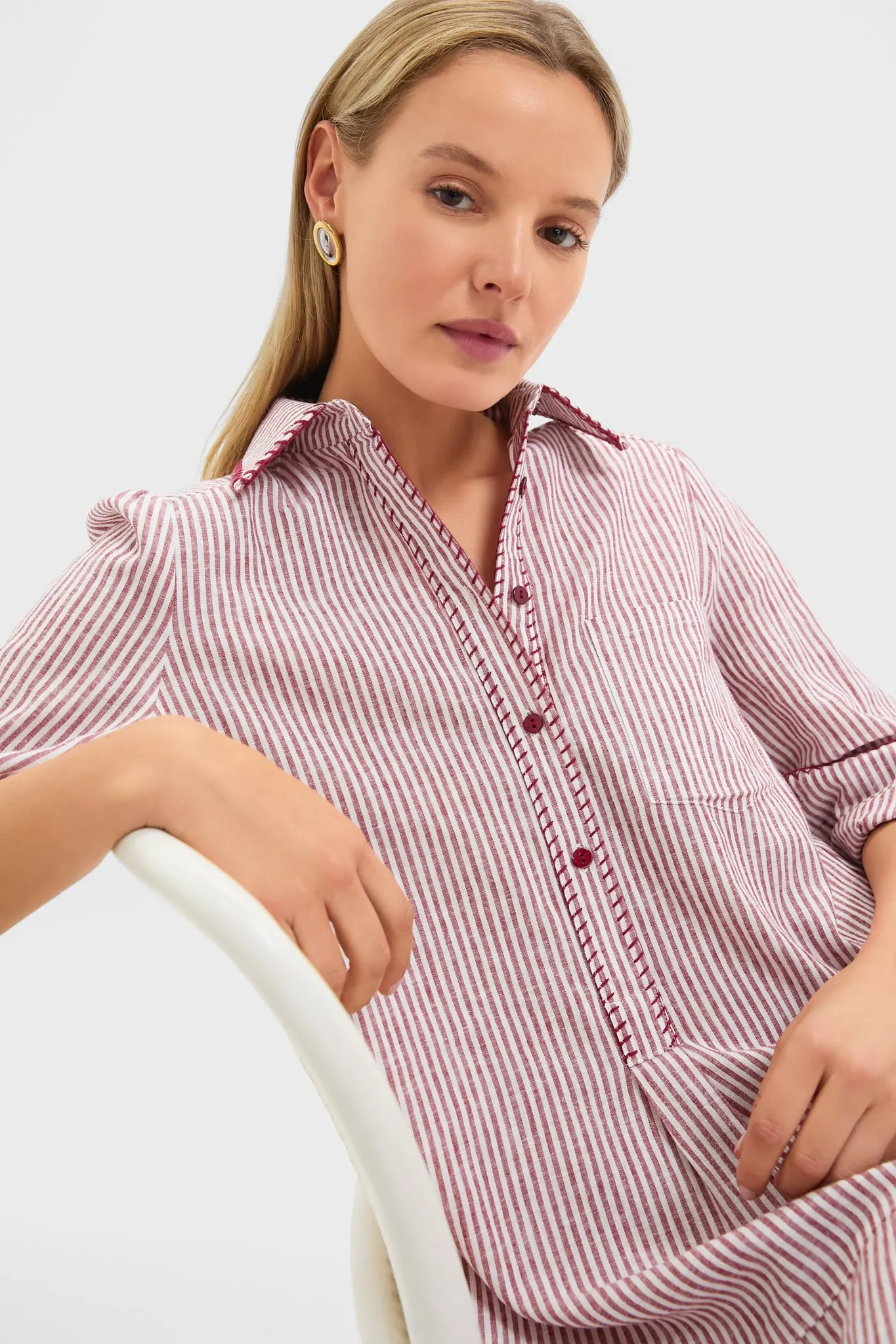 Red Stripe Linen Whipstitch Callahan Dress