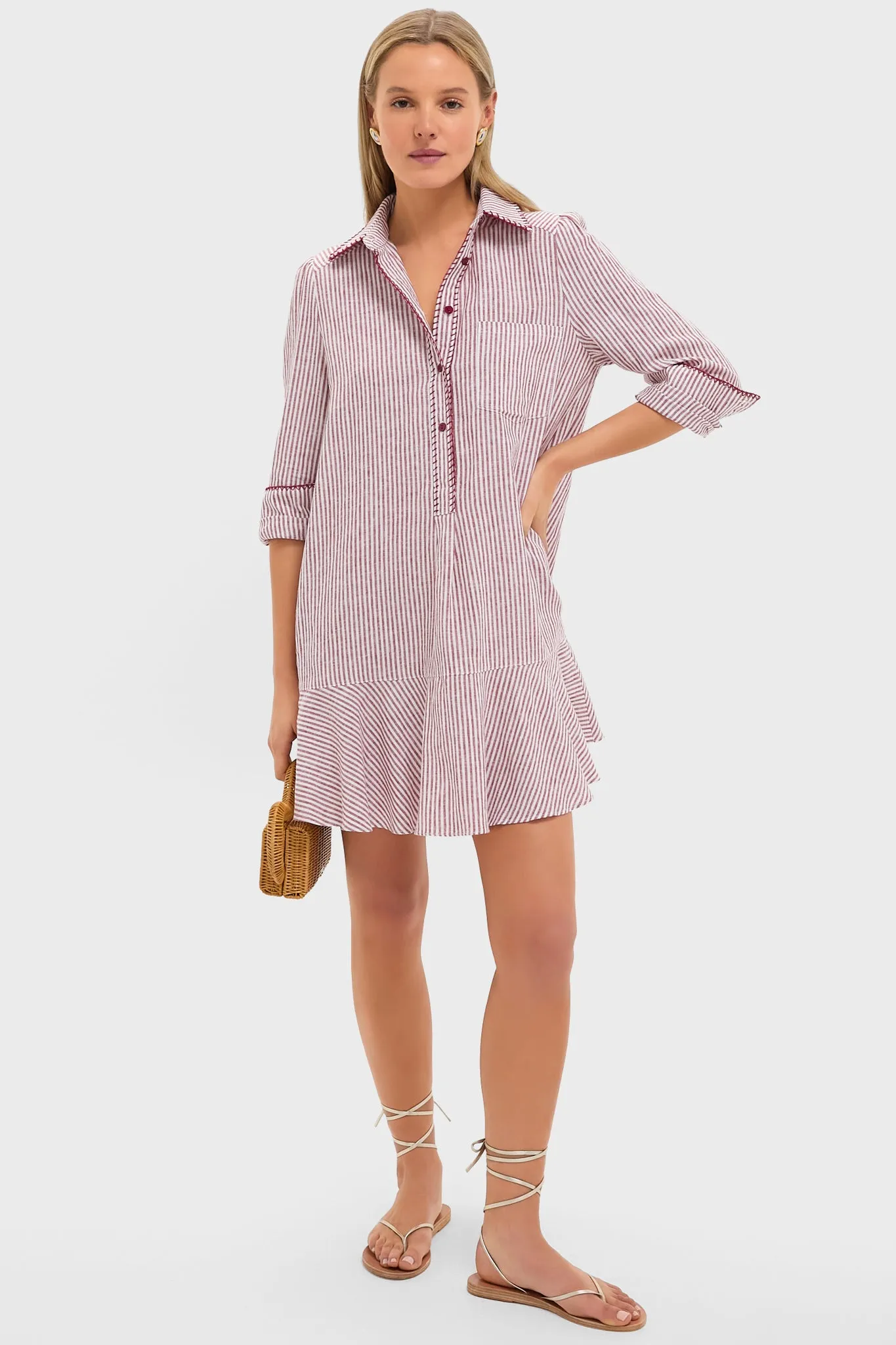 Red Stripe Linen Whipstitch Callahan Dress