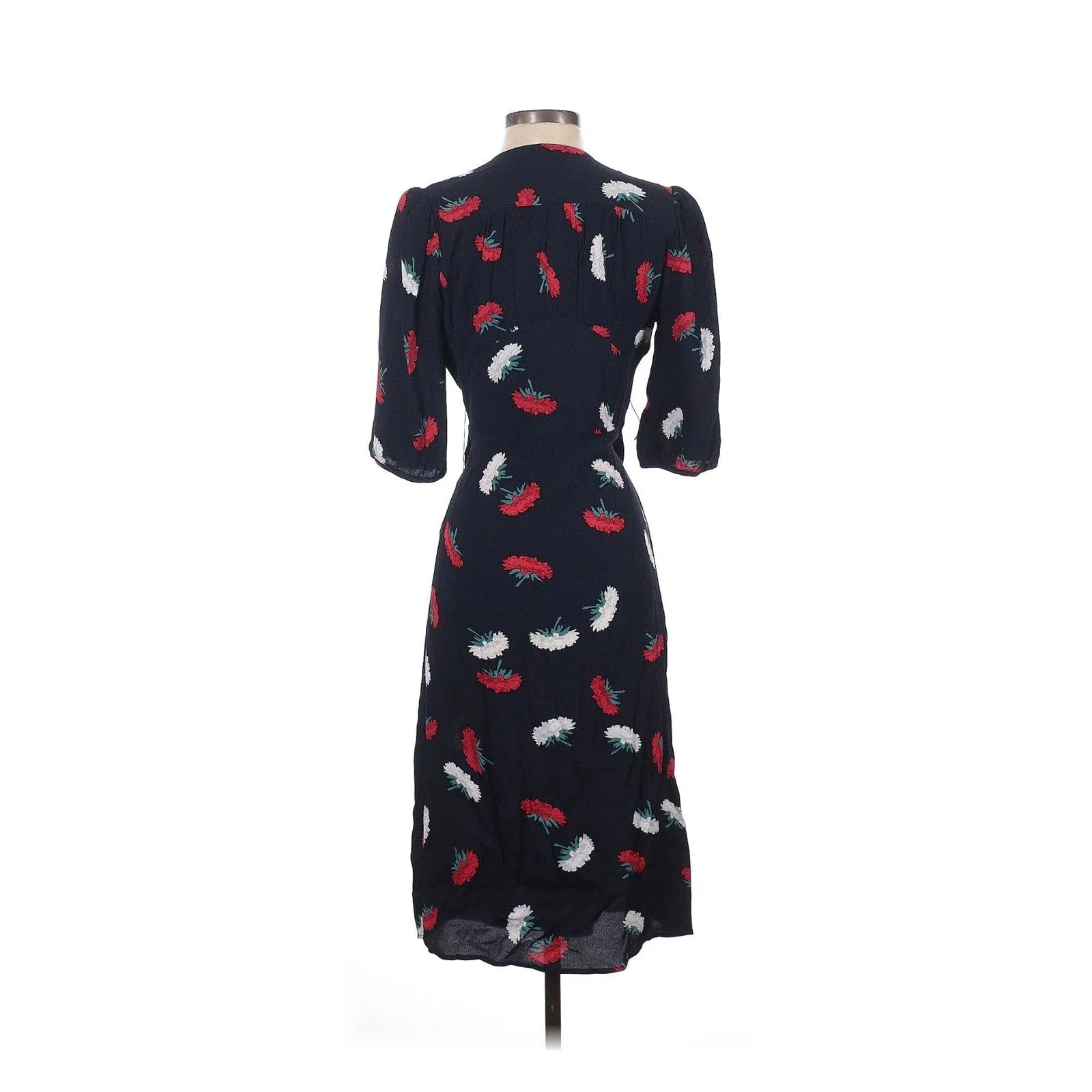 Rouje Women's Rosalie Dress – Black Red White Floral Wrap Midi (Size 36 / US 4)