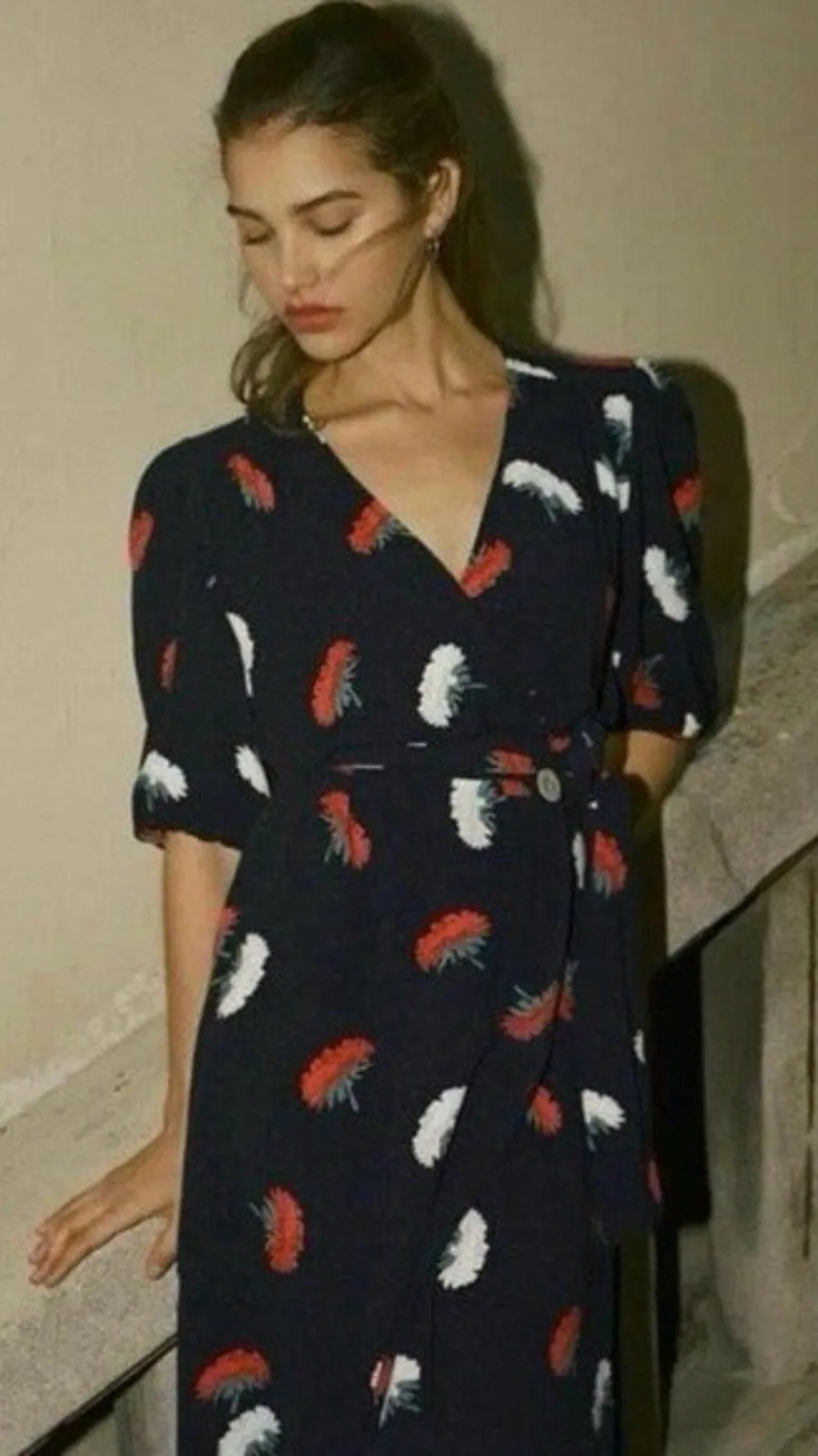 Rouje Women's Rosalie Dress – Black Red White Floral Wrap Midi (Size 36 / US 4)