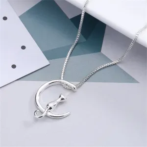 Silver-Plated Cat Pendant Necklace